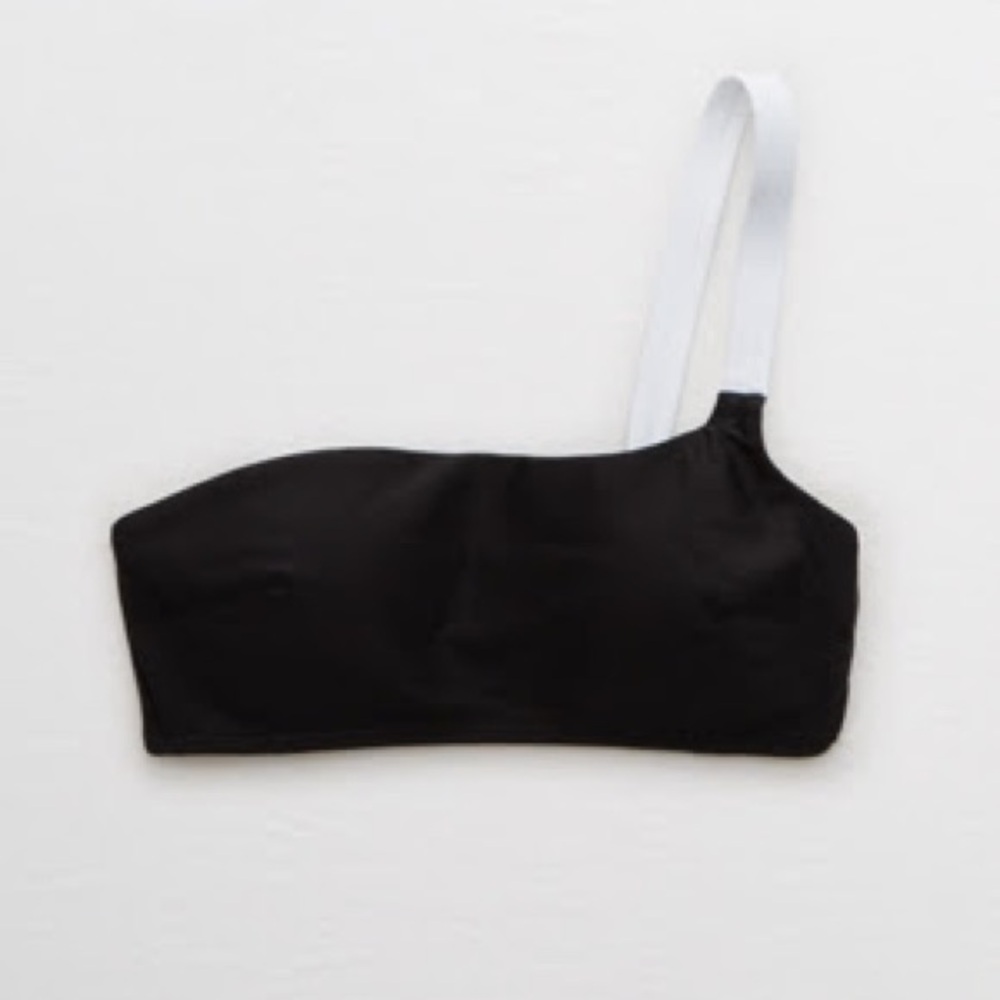 Aerie Black and White One-Shoulder Bikini Top